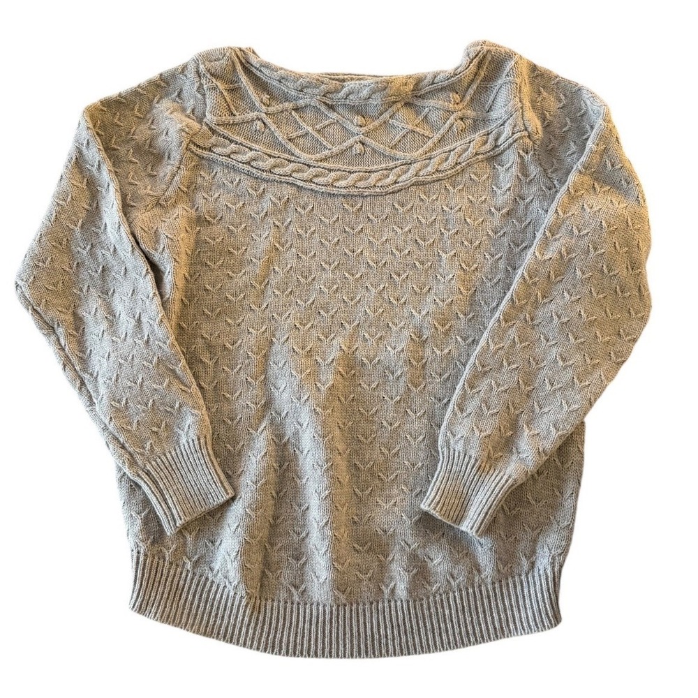 Croft & Barrow Womens‎ Gray Lattice Cable Knit Boat Neck Sweater Small